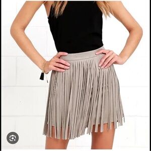 BB Dakota Fringed Taupe Pleated Mini Skirt